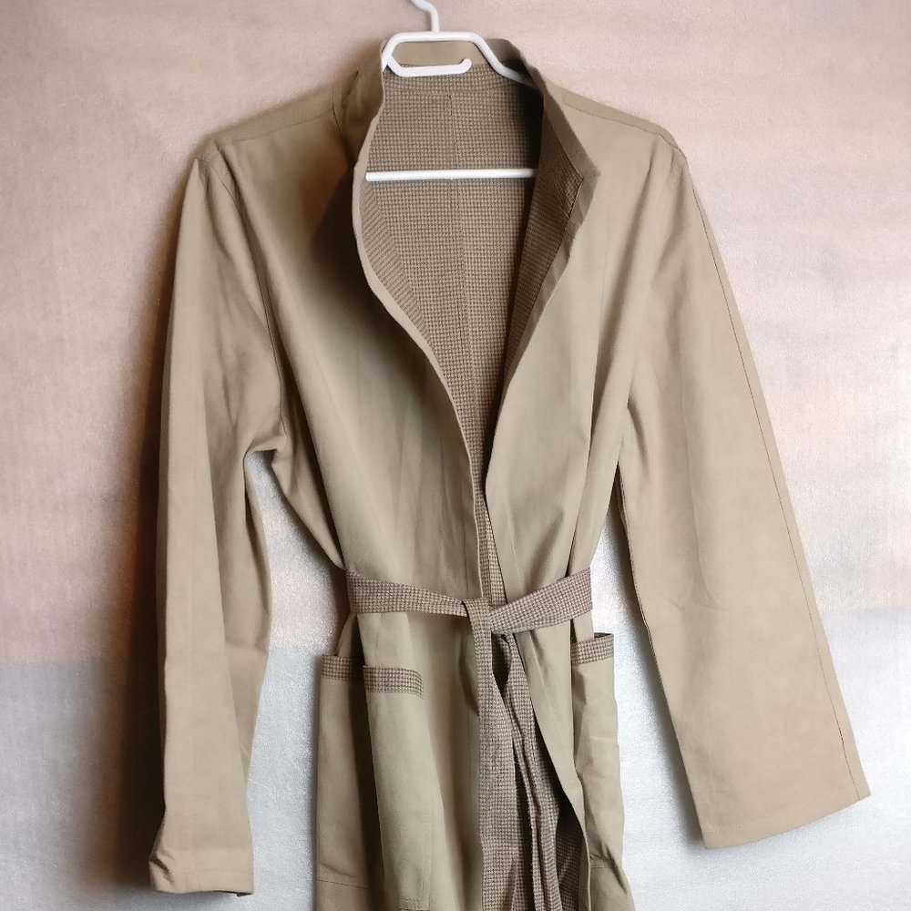 Lightweight Microsuede Belted Minimalist Duster Trench Coat with pockets, Beige